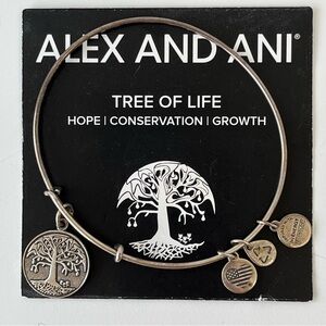 Alex And Ani Tree Of Life Bangle Bracelet Retired Tag & Card Rafaelean Silver